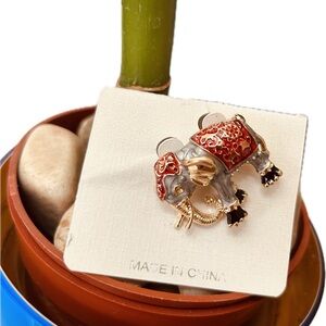 Cute & Charming Enamel Red & Gold Lucky Decorative Elephant Fashion Brooch Pin